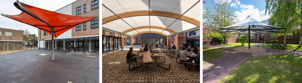 Three Streetspace school canopies used to create shade 