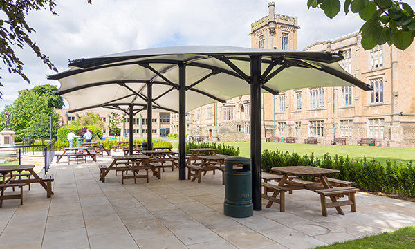 Shield fabric canopy covered dining area