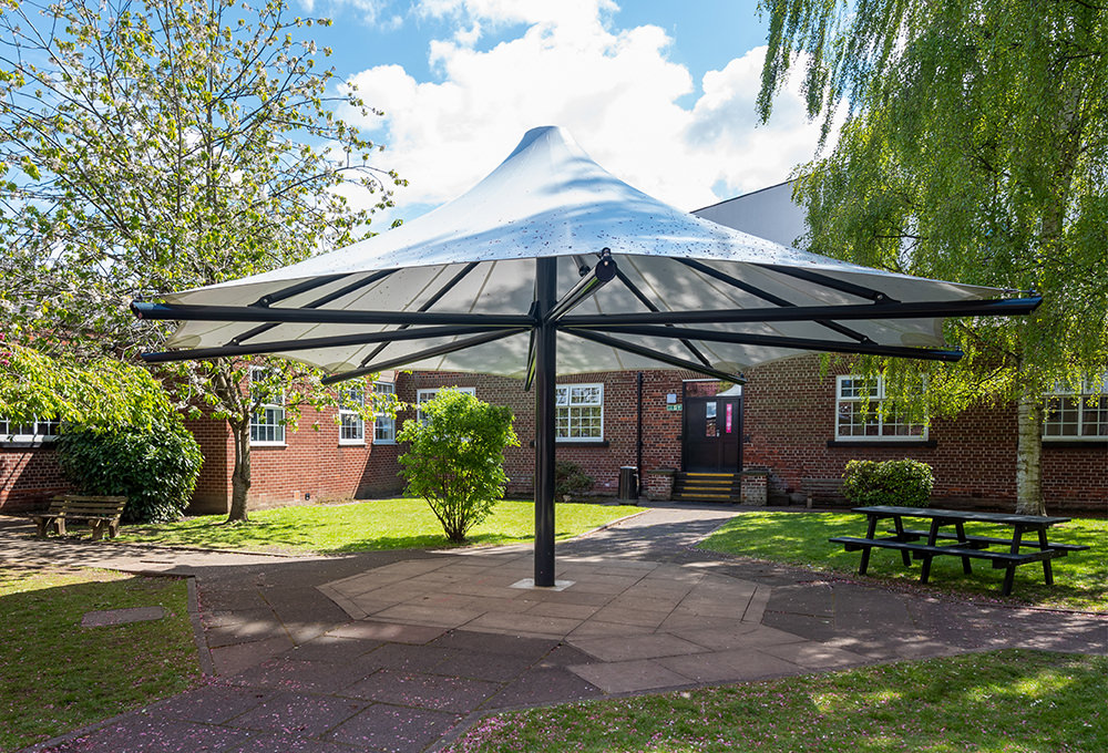 White fabric canopy at Whalley Range High School - ORION Conic