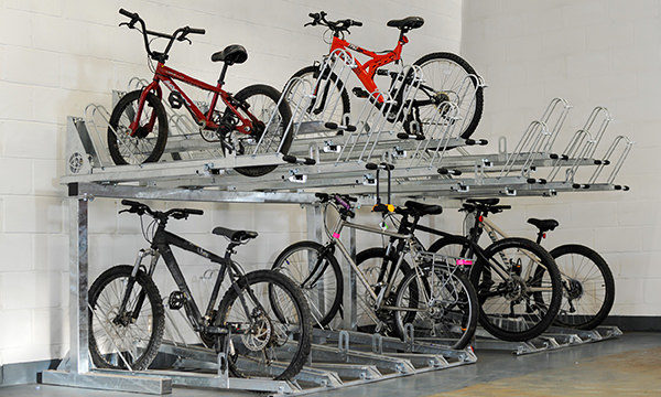 Two-tier bike racks for limited floor space