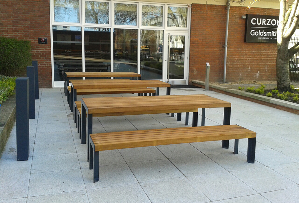 Outdoor Dining Timber Slat Benches and Tables