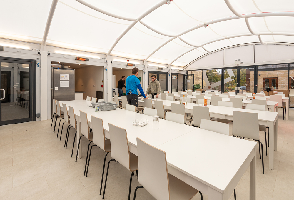 Fabric roof enclosed canopy at Cambridge Design Partnership
