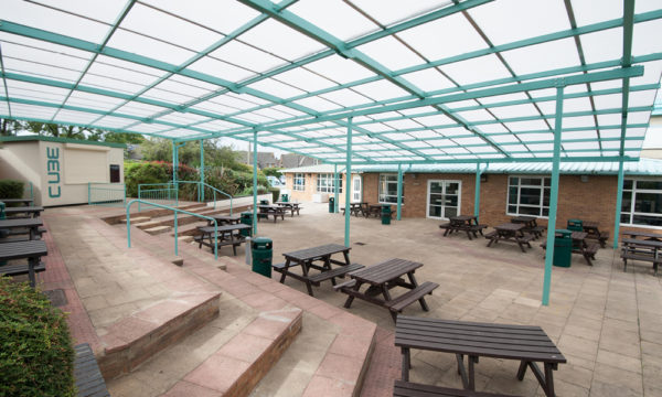 Asymmetric polycarbonate canopy at The Compton School