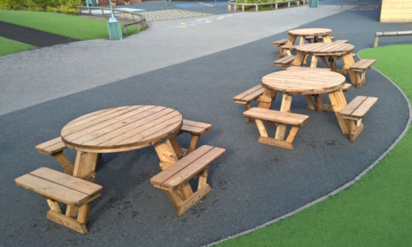 Outdoor Dining Fixed Wooden Benches and Tables