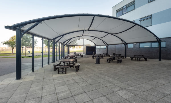 Fabric roof enclosed canopy at The Regis School