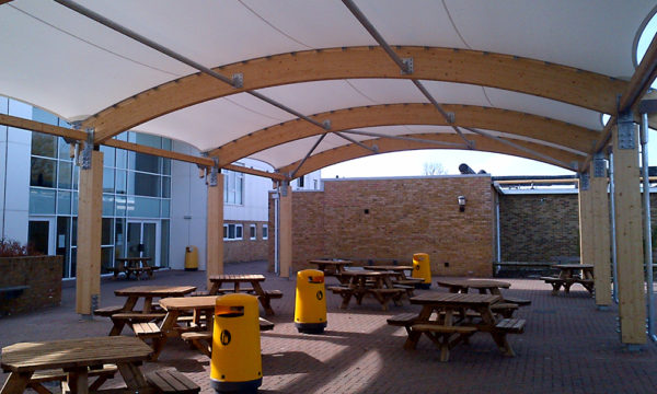 Timber dining canopy at Herne Bay High School - TAURUS Glulam