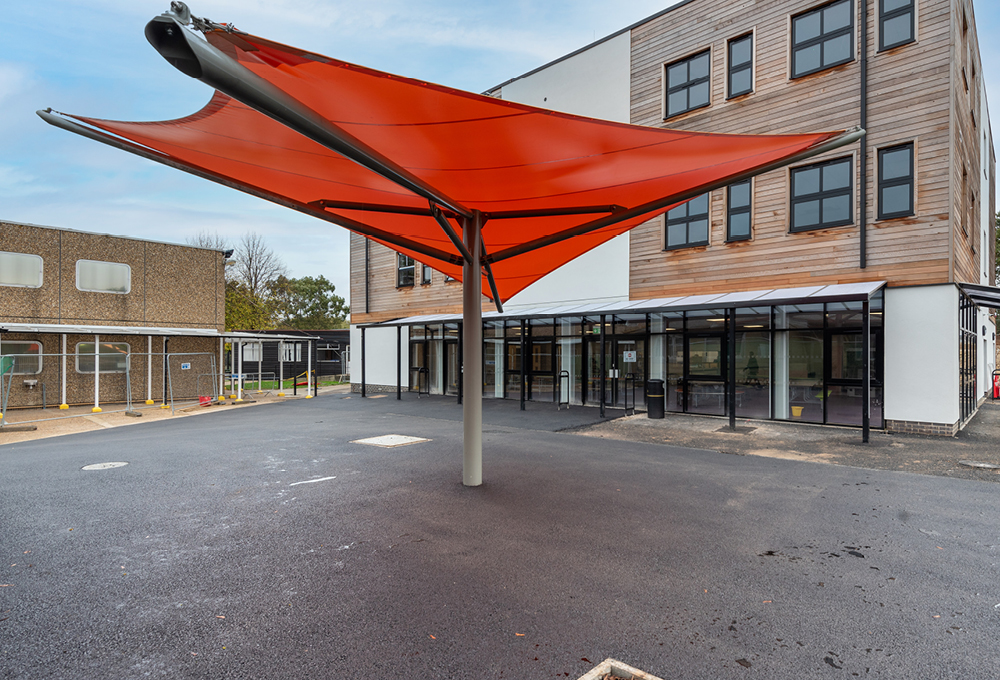Red Fabric Canopy at St Clere's School - ORION Star