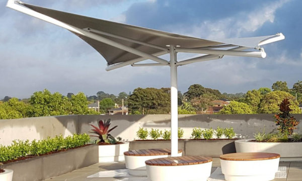 Star fabric canopy shaded seating area