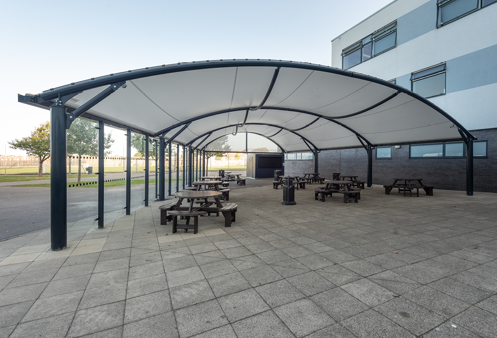 outdoor dining canopy with food servery
