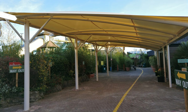Tensile membrane canopy with PVC architectural fabric