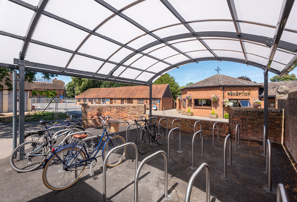 Polycarbonate roof canopy cycle shelter