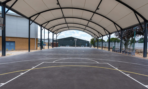 Covered sports area using tensile membrane canopy -  Oaks Park High School, Essex