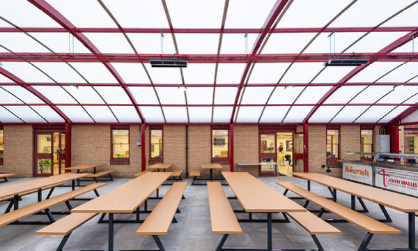 Polycarbonate roof canopy with toughened glass wall panelling