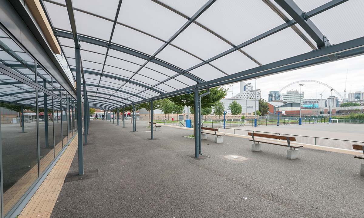 Covered walkway canopy for schools
